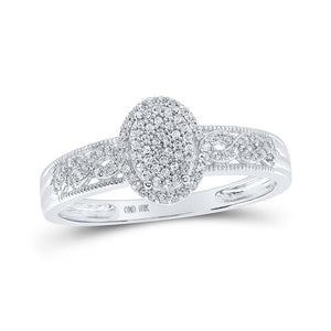 10kt White Gold Round Diamond Oval Cluster Milgrain Twist Bridal Ring 1/4 Cttw