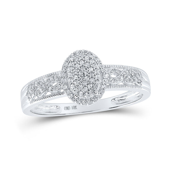 10kt White Gold Round Diamond Oval Cluster Milgrain Twist Bridal Ring 1/4 Cttw