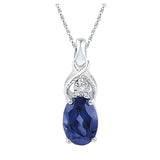 10kt White Gold Womens Oval Synthetic Blue Sapphire Solitaire Diamond Pendant 7/8 Cttw