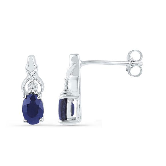 10kt White Gold Womens Oval Synthetic Blue Sapphire Stud Earrings 7/8 Cttw