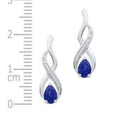 10kt White Gold Womens Pear Synthetic Blue Sapphire Diamond Stud Earrings 1 Cttw