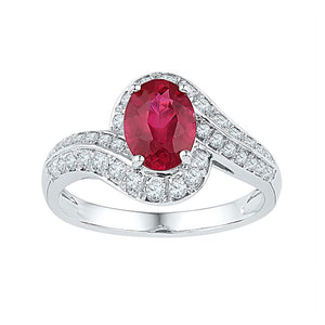 10kt White Gold Womens Oval Synthetic Ruby Solitaire Ring 2 Cttw