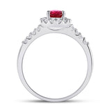 10kt White Gold Womens Pear Synthetic Ruby Solitaire Diamond Frame Ring 1-1/5 Cttw
