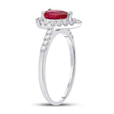 10kt White Gold Womens Pear Synthetic Ruby Solitaire Diamond Frame Ring 1-1/5 Cttw