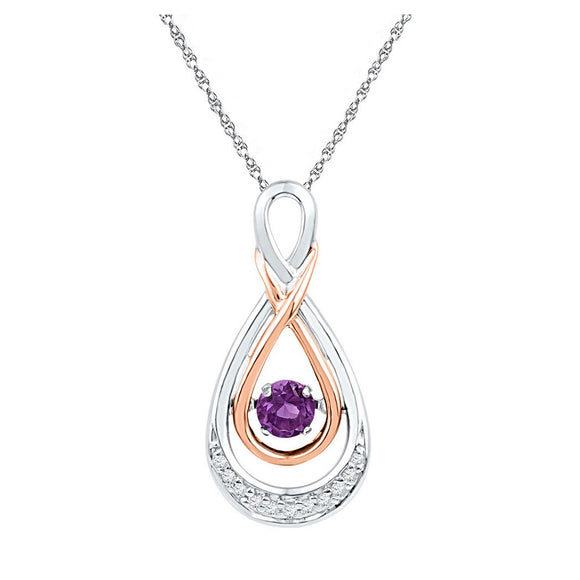 10kt Two-tone Gold Womens Round Synthetic Amethyst Teardrop Pendant 1/4 Cttw
