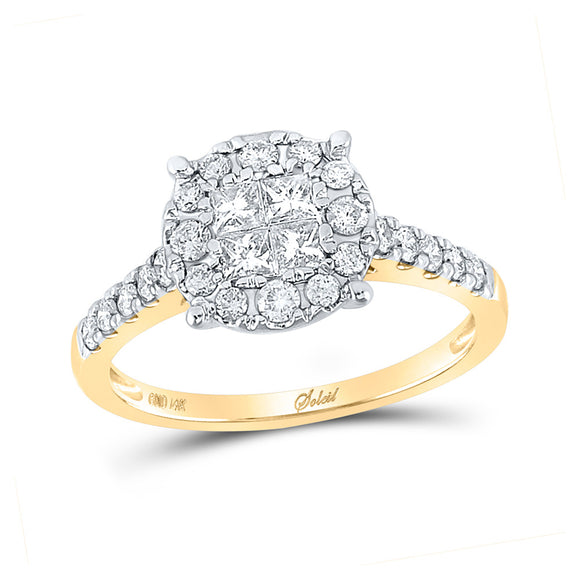 14kt Yellow Gold Princess Round Diamond Cluster Bridal Wedding Engagement Ring 3/4 Cttw